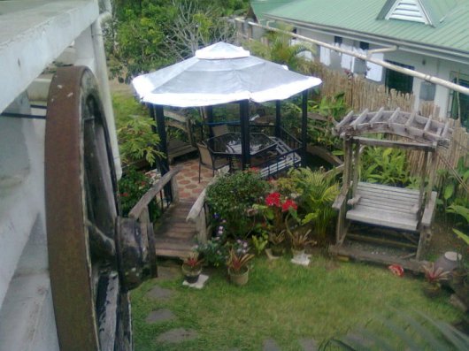View of gazebo from balcony above.